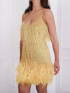 Golden Tassel Sequins Feather Fur Dress