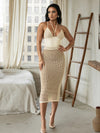 Bare Back Hollow Out Knitted Skirt Set