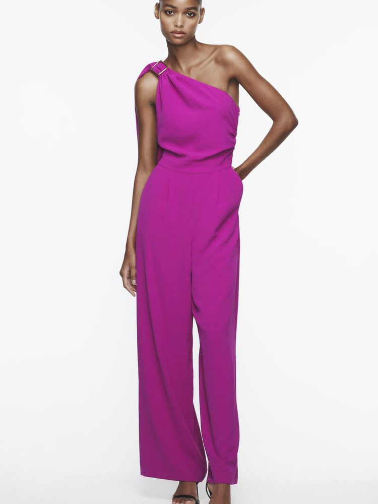 Purple One Shoulder Asymmetric Jumpsuit