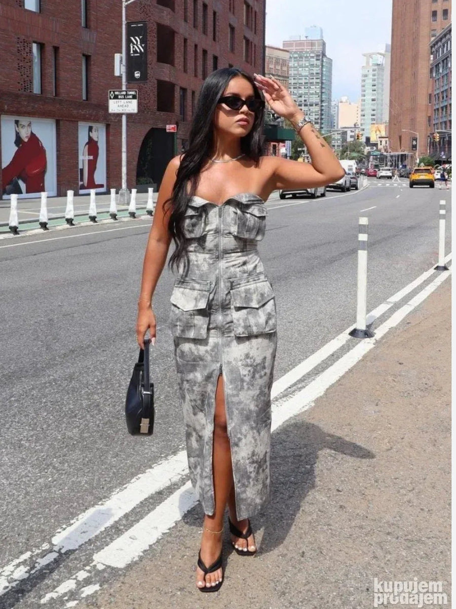 Tie Dye Print Zipper Pocket Tube Top Dress