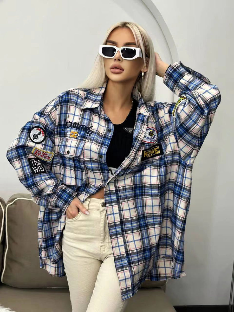 Plaid Patchwork Cotton Shirt Dress