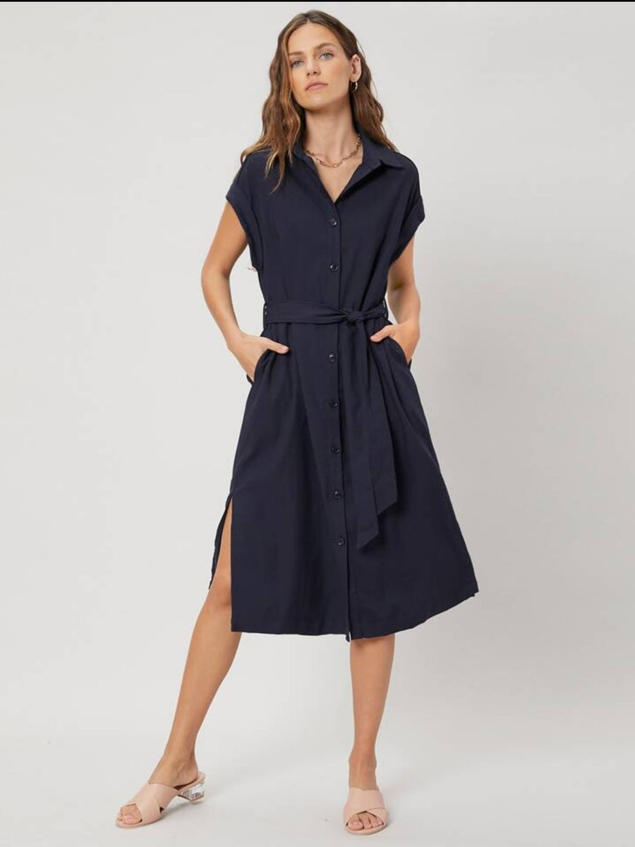 Navy Blue Sleeveless Casual Dress