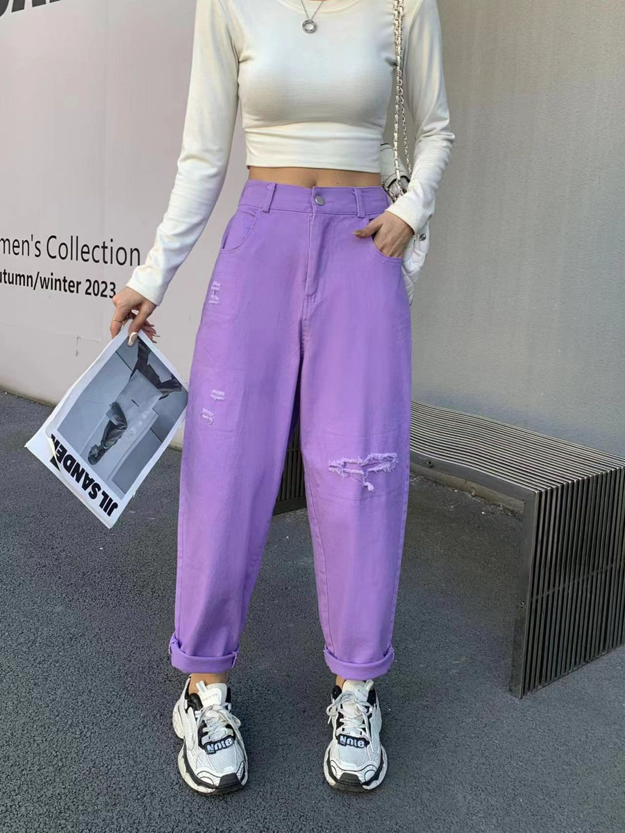 Ribbed Ankle Length Colorful Jeans