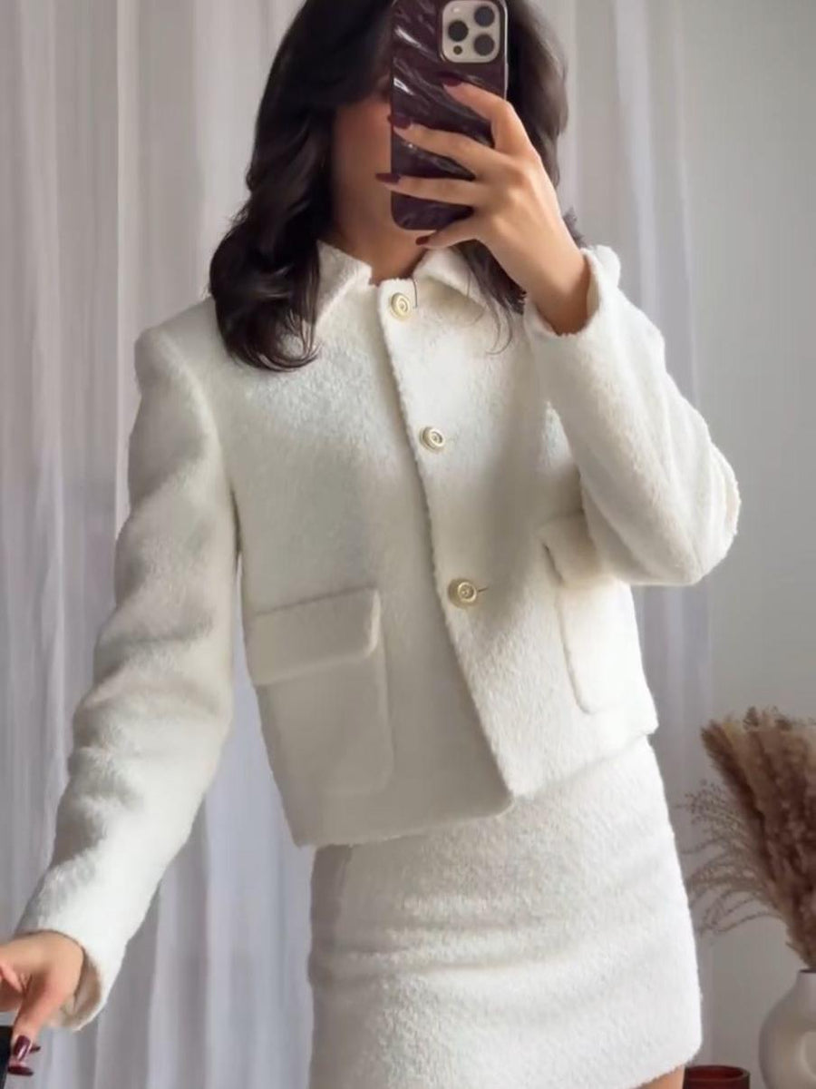 Tweed Crop Blazer & Skirt Coord Set