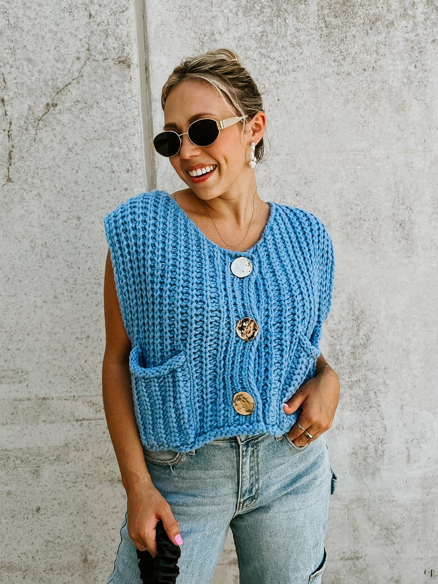 Knitted Button-up Vest Sweater Waist Coat