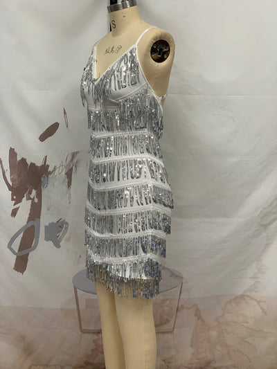 Sheath Sequins Tassel Nightclub Cami Dress