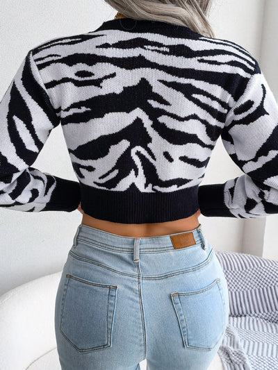Tiger Print Long Sleeves Cropped Sweater