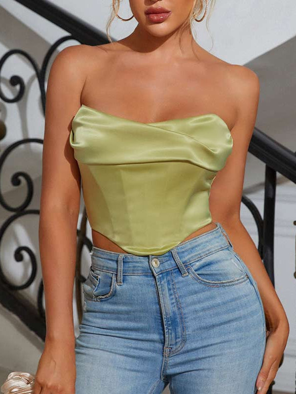 Pile Collar Cropped Boning Corset Tube Top