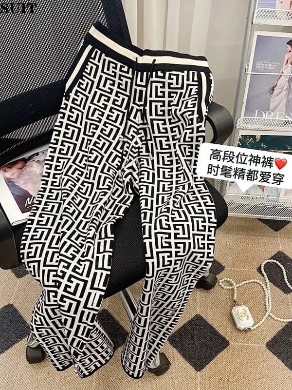 Print Soft Woolen Elastic Waist Palazzo Pants