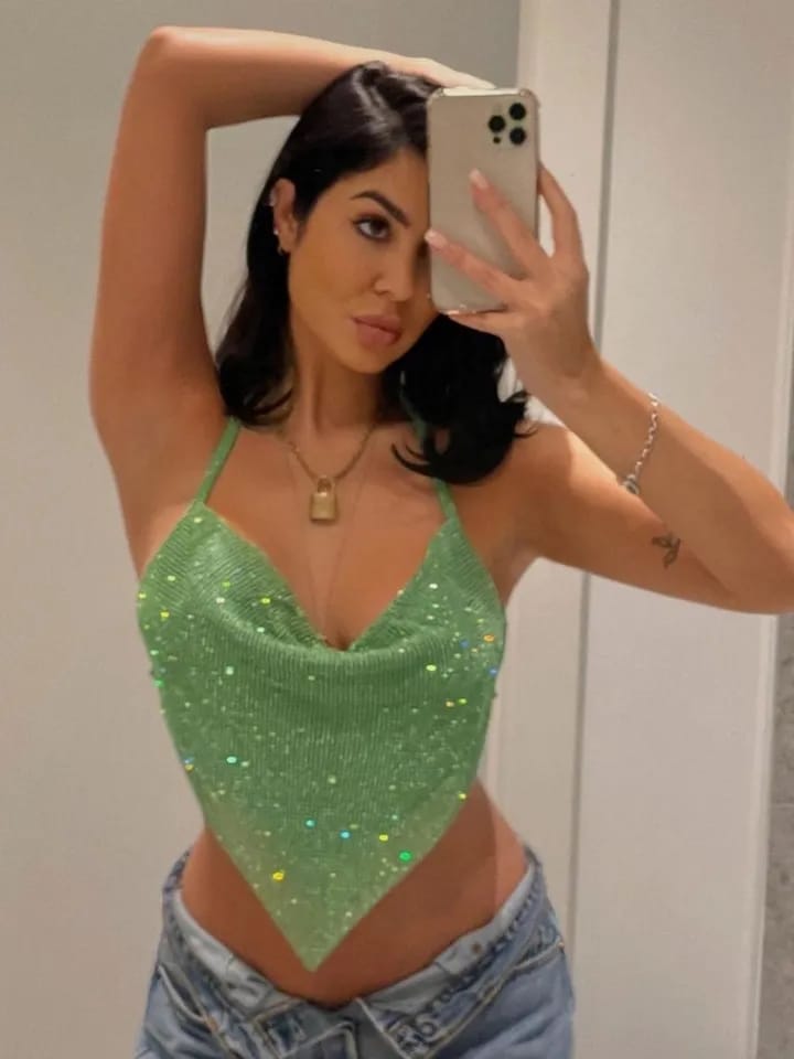 Halterneck Rhinestone Backless Top