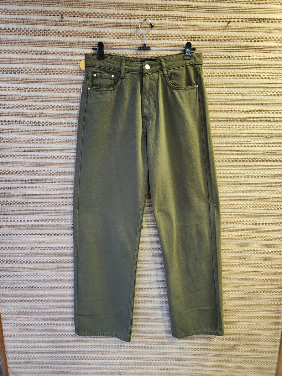Olive Green High Waist Wide Leg Denim Pants