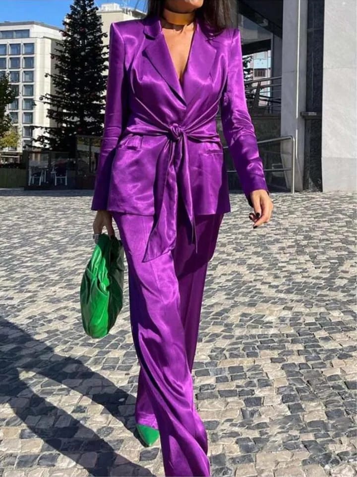 Purple Satin Blazer & pants Coors Set