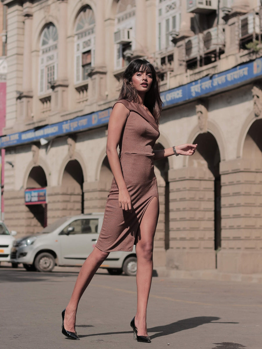 Shimmer One Shoulder Slit Dress