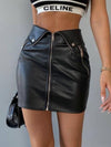 Faux Leather Zipper Skirt