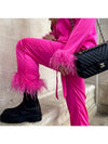 Pink Feather Sleeve Blazer & Feather Pants Coord Set