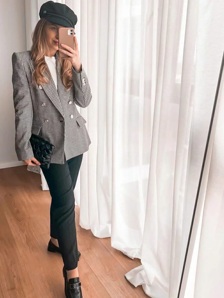 Black Houndstooth Casual Blazer
