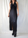 Black Halter Neck Pleated Backless Dress