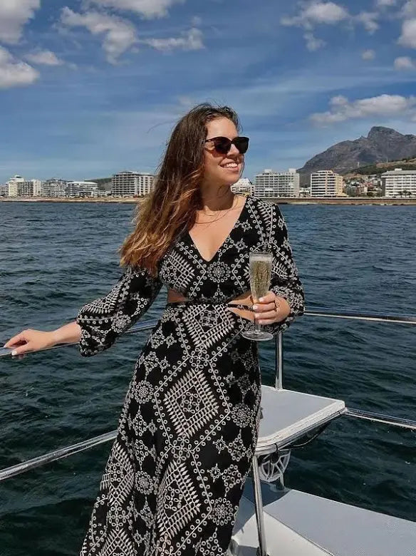 Black Embroidered Cutout Maxi Dress