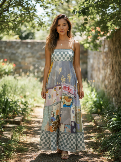 Boho Beach Print Sundress Dress