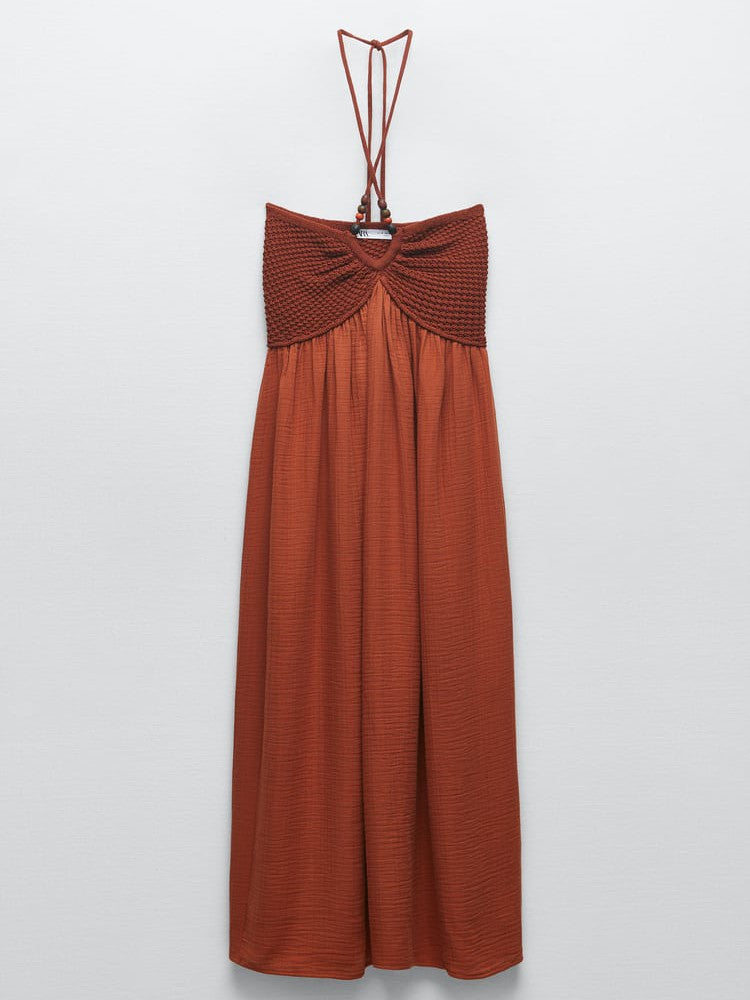 Spaghetti Sprap V Neck Knitted Beaded Maxi Dress