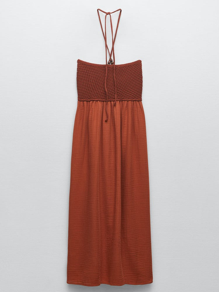 Spaghetti Sprap V Neck Knitted Beaded Maxi Dress