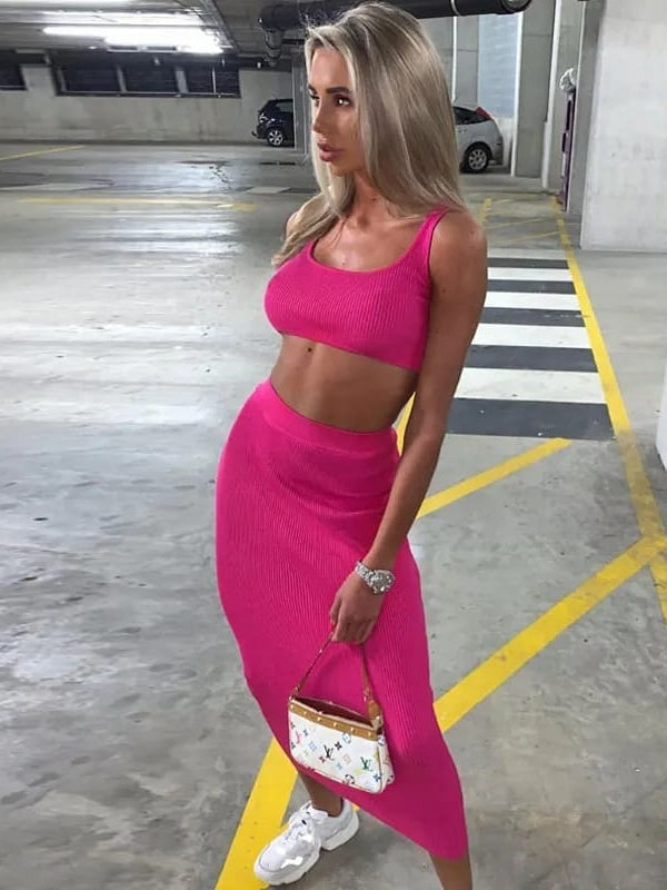 Ribbed Sleeves Crop & Skirt Coord Set