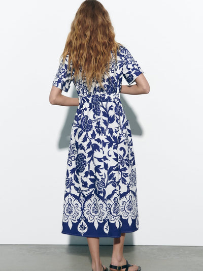 Porcelain Print Dress with Belt