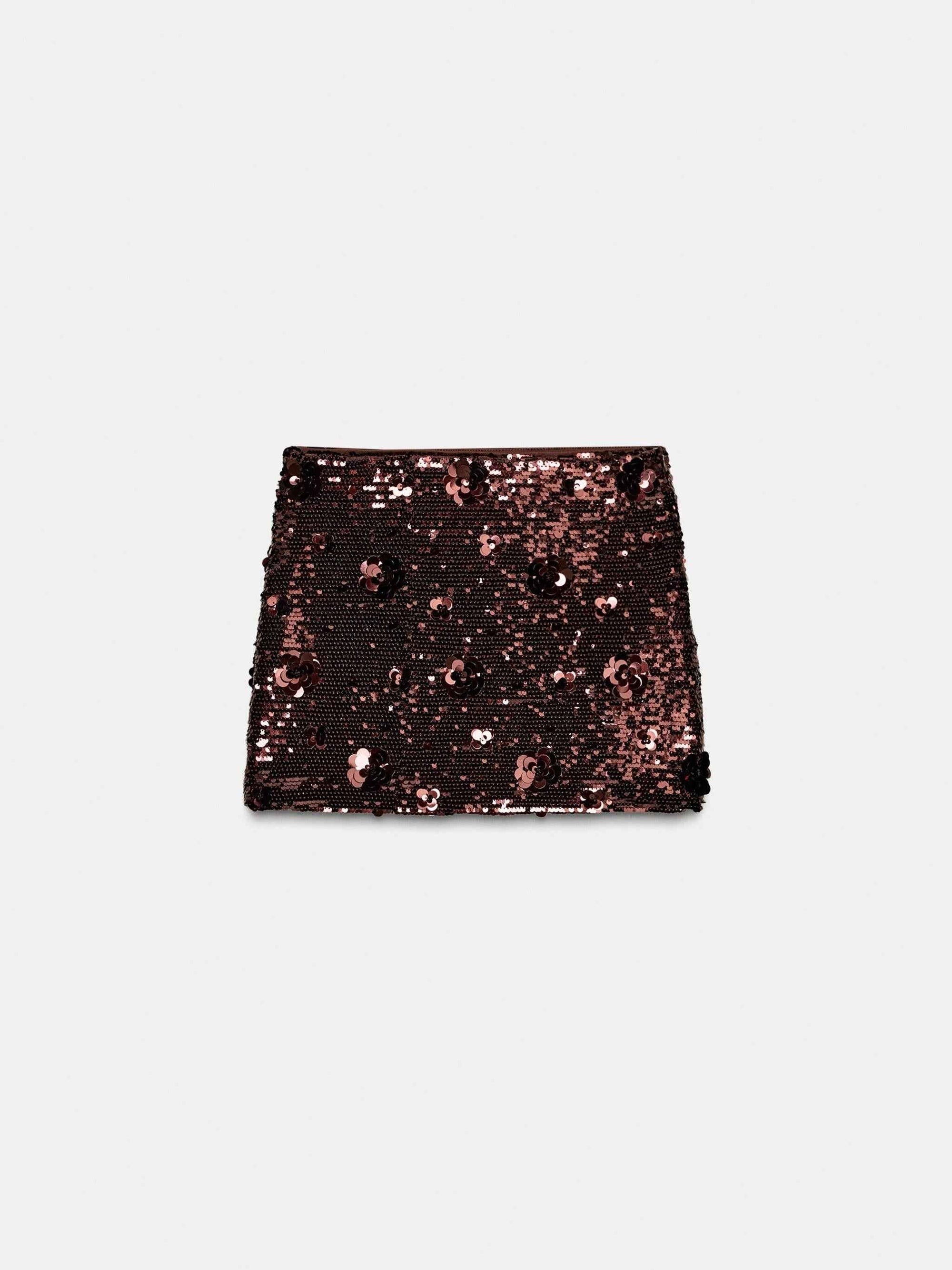 Brown Bloom Embellished Skirt
