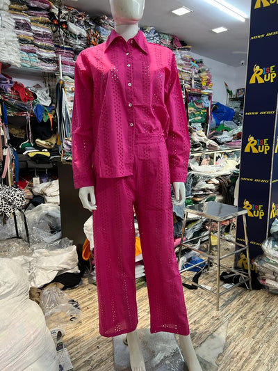 Chikan Shirt Top & Pants Coord Set