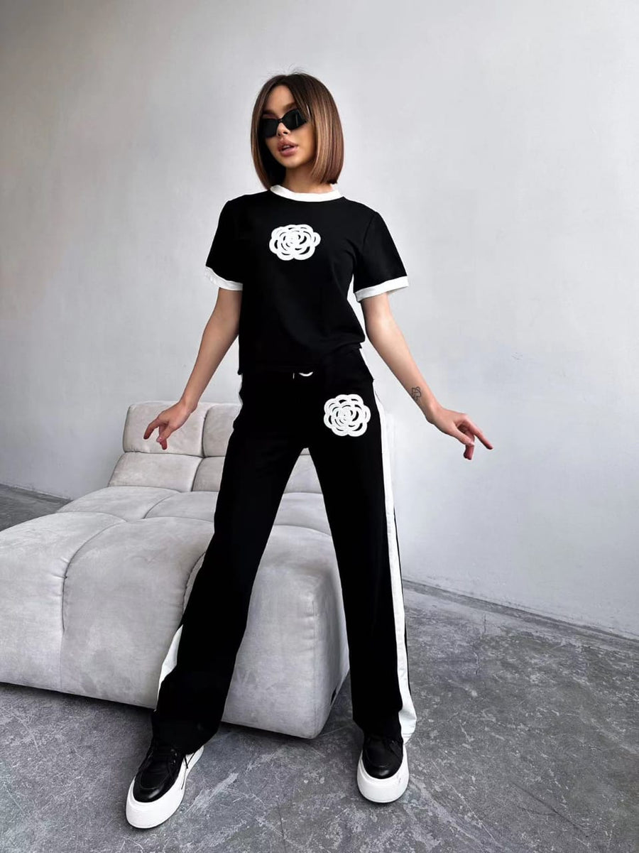 Print Flower Patch Top & Pants Coord Set