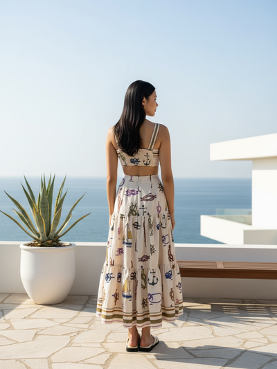 Beach Print Cutout Sundress Maxi Dress