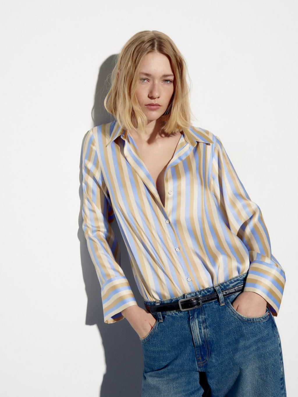 Oversized Fit Striped Satin Shirt