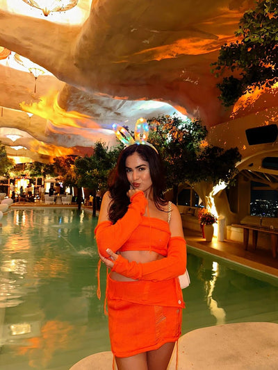 Knitted Crop Tube Top & Tassel Asymmetric Skirt Set