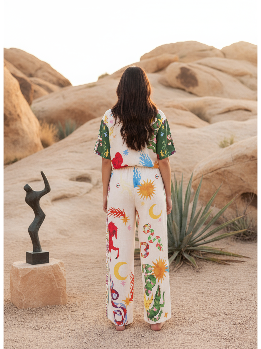 Half Sleeve Sunshine Crocodile Print Shirt & Pants Coord Set