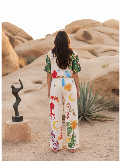 Half Sleeve Sunshine Crocodile Print Shirt & Pants Coord Set