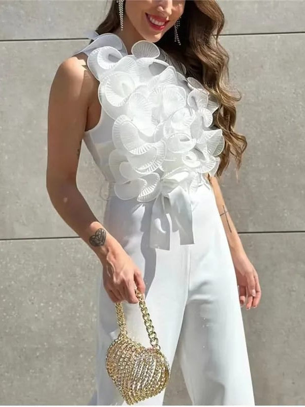 Ruffle Sleeveless Jumpsuit with Belt