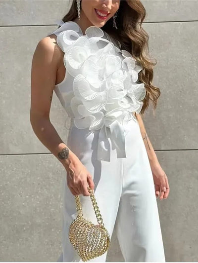 Ruffle Sleeveless Jumpsuit with Belt