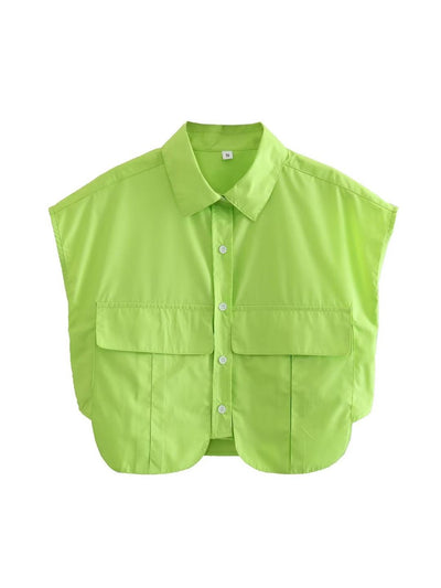 Cotton Crop Pockets Shirt Top