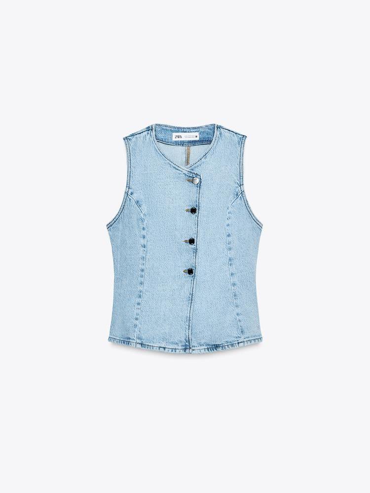 Mela Denim Vest & Slit Skirt Coord Set