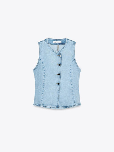 Mela Denim Vest & Slit Skirt Coord Set