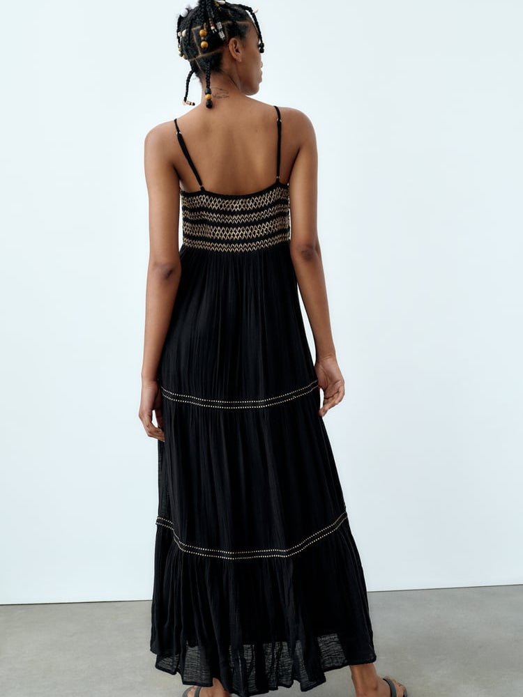 Spaghetti Strap Modal Embroidery Dress