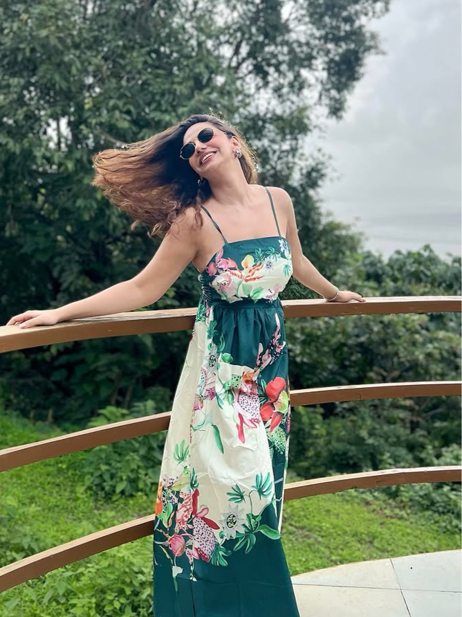 Spaghetti Strap Tropical Print Green Sundress