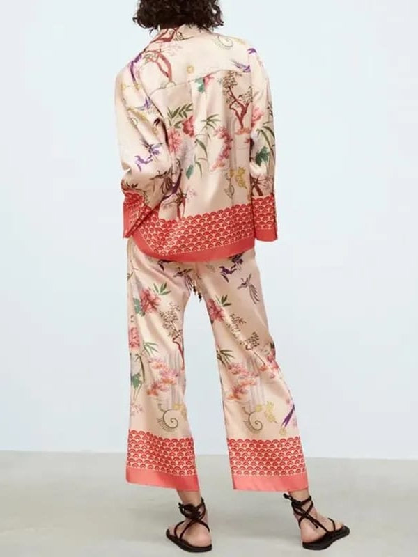 Floral Print Pink Skirt & Pants Coord Set