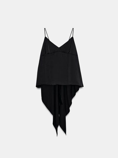 Tie-Front Handkerchief Hem Cami Top, black spaghetti-strap tank by Exclusives.