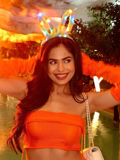 Knitted Crop Tube Top & Tassel Asymmetric Skirt Set