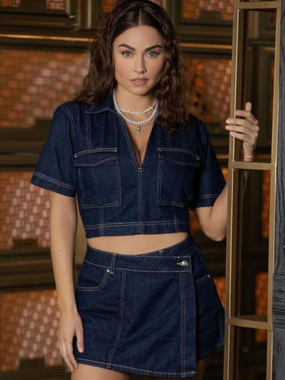 Denim Crop Top & Skorts Coord Set