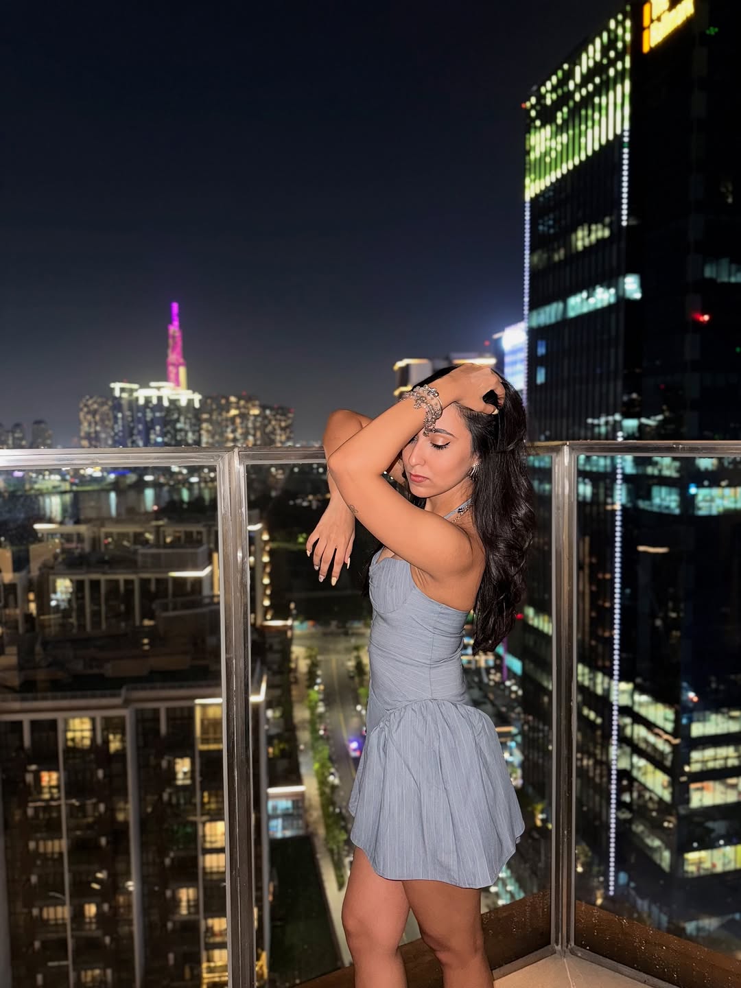 Striped Halterneck Grey Backless Flare Dress