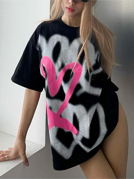 Short Sleeve Printing Long Loose T Shirt