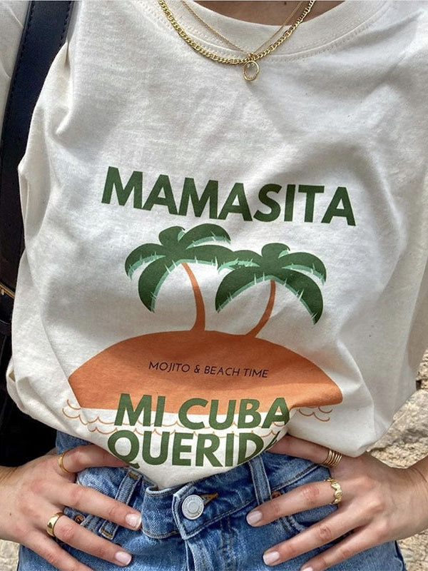 Coconut Print Shoulder Short Sleeved T-Shirt