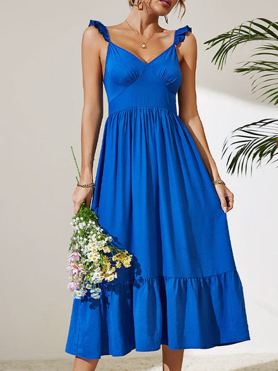 Blue Sling Waist Midi Dress